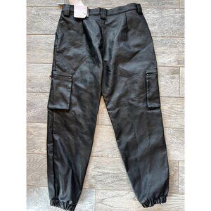 Kancan‎ Rooney ultra high rise faux leather cargo jogger pants 13 30 NWT Black